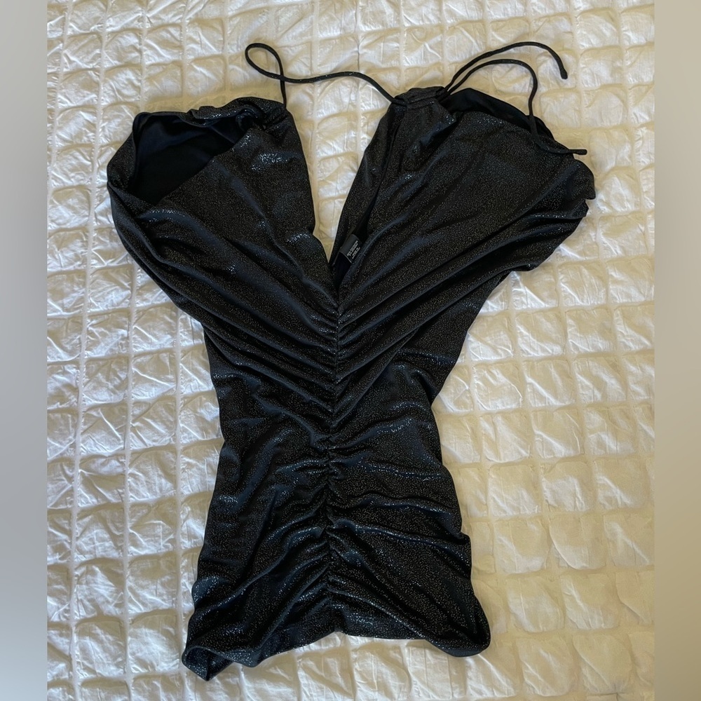 Express black glitter Y2K butterfly ruched top